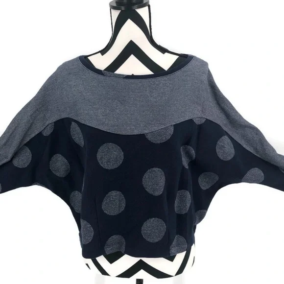 Anthropologie 9 H15 Stcl Navy Metallic Dot Top XL - Picture 3 of 8